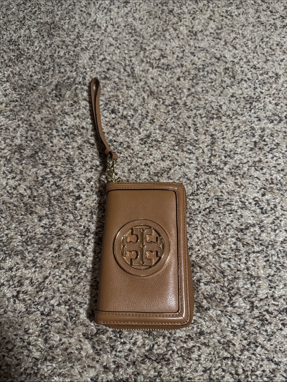Tory Burch Tan Leather Logo Wristlet Wallet
